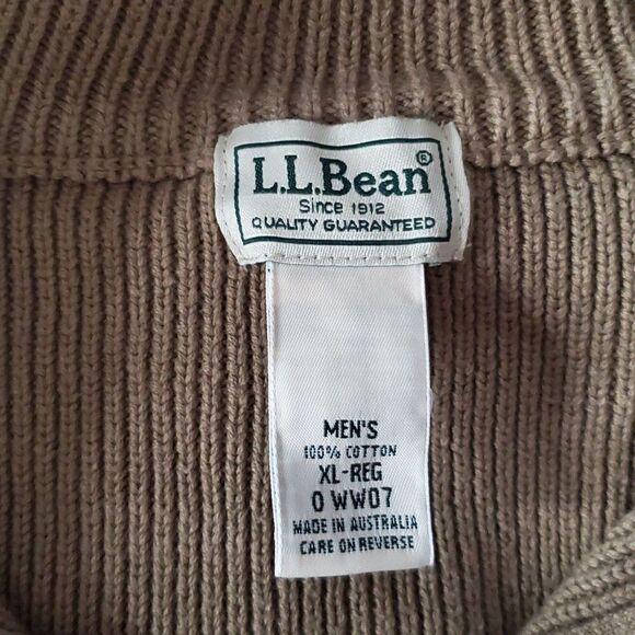 Vtg LL Bean Mens Cotton Mock Neck Full Zip Cardigan Sweater XL Jacket Tan Brown - Picture 4 of 5